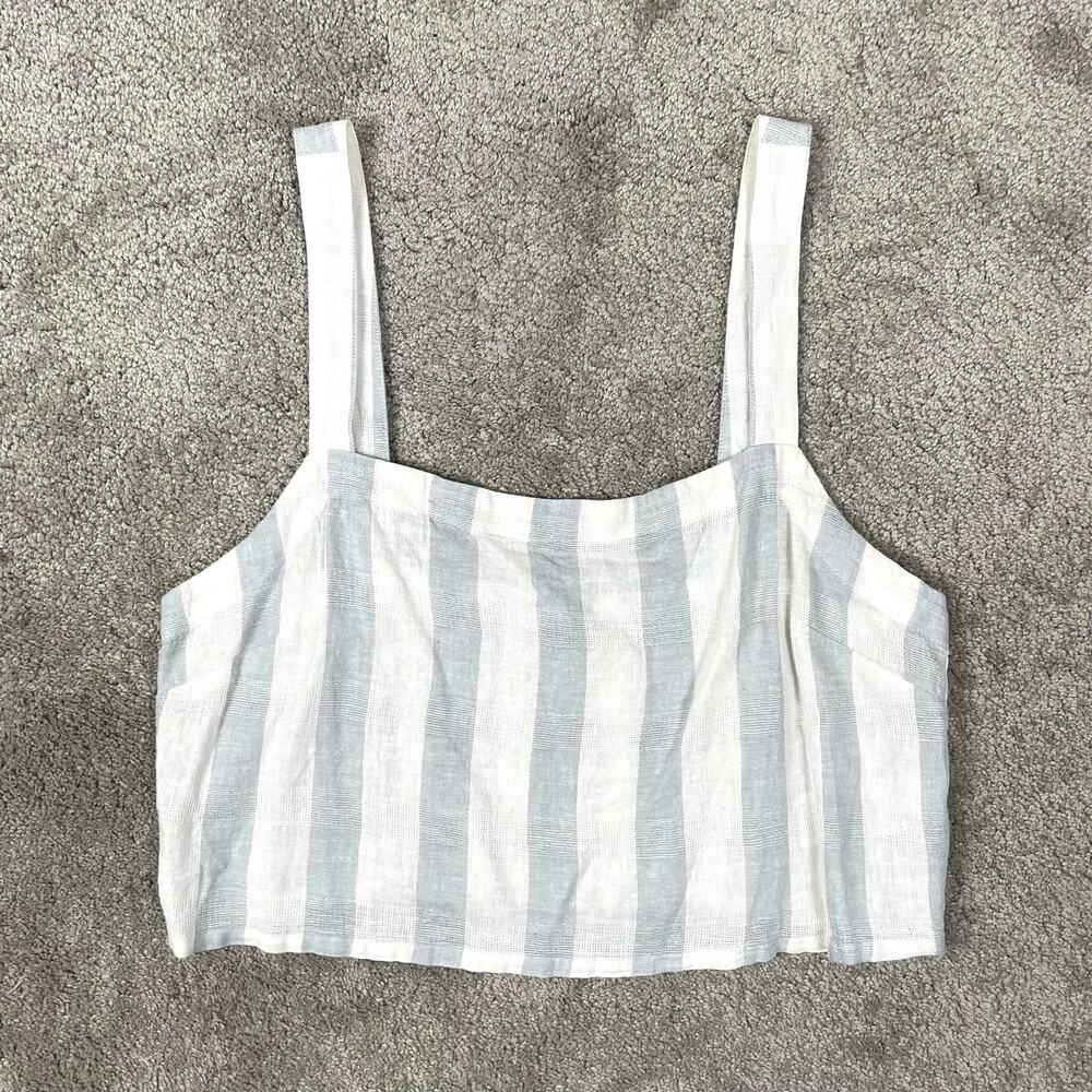 Madewell Linen Blend Abbie Crop Top in Blue White Stripe Size XL NWOT Coastal